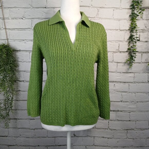 WOMENS JONES NEW YORK SIGNATURE VNECK SWEATER, 3/4 SLEEVE, PERIDOT GREEN, SIZE L - Picture 1 of 7